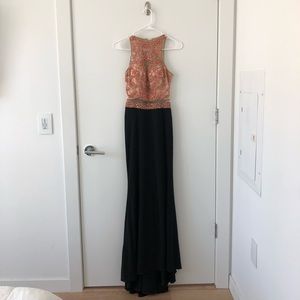 Beaded Mesh Long Prom Dress